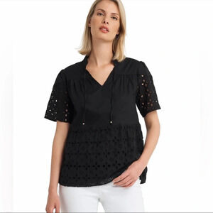 H by Halston Eyelet Short Sleeves Blouse NWT